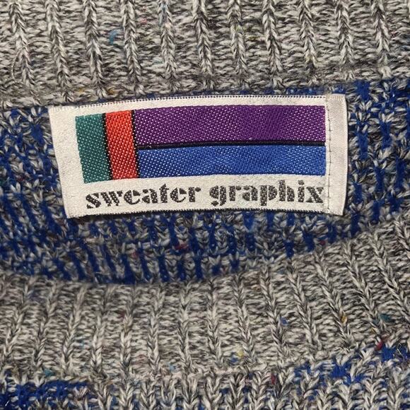 VNTG SWEATER GRAPHIX large knit 80s grandpa sweater M - Picture 2 of 4